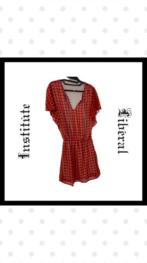 Grey and red dot chiffon mini dress