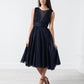 Voile V-Neck Dress in Navy