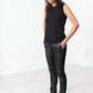 Leather Panel Trouser in Black